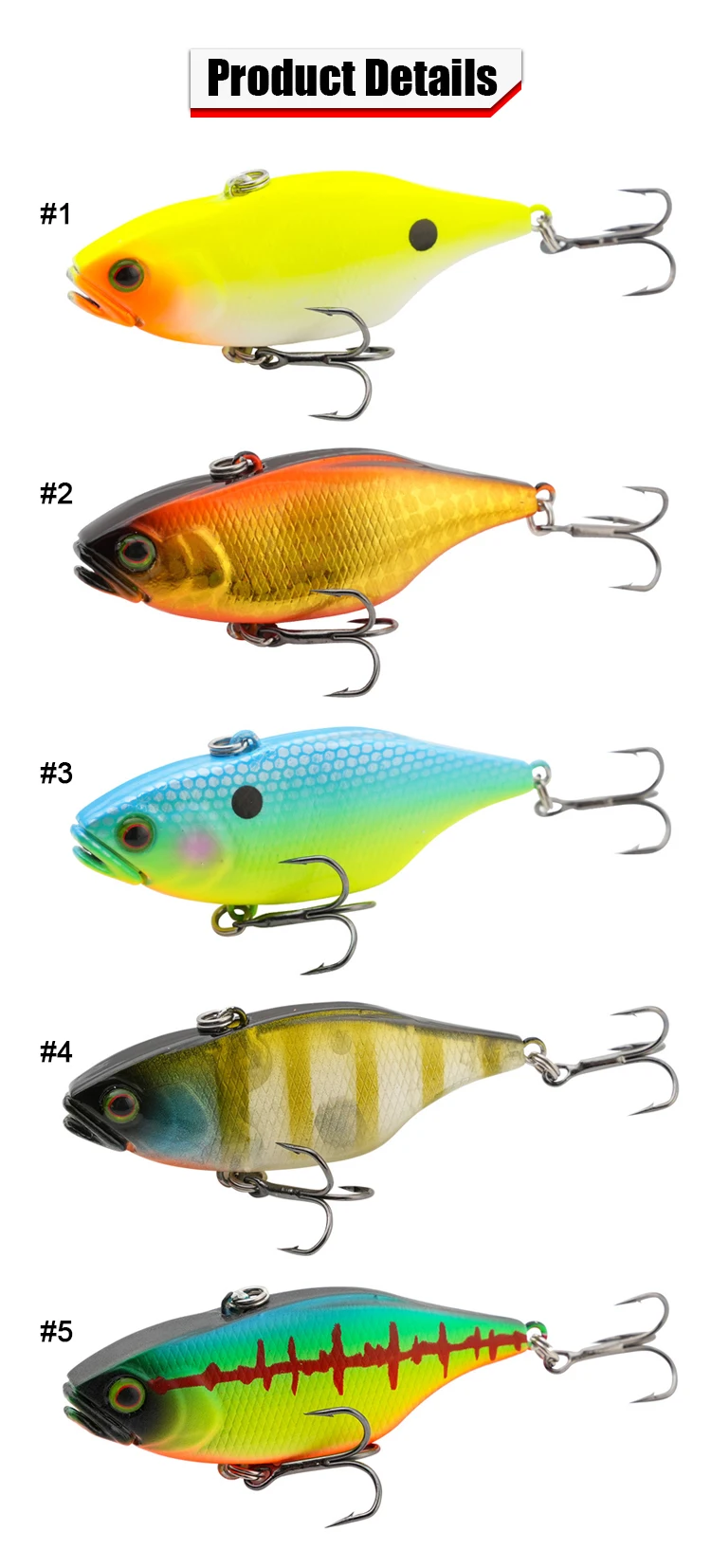 Cheery Vibe Lure Artificial 60mm Lipless Crankbait Sinking Vib ABS Pencil Lure - view 6