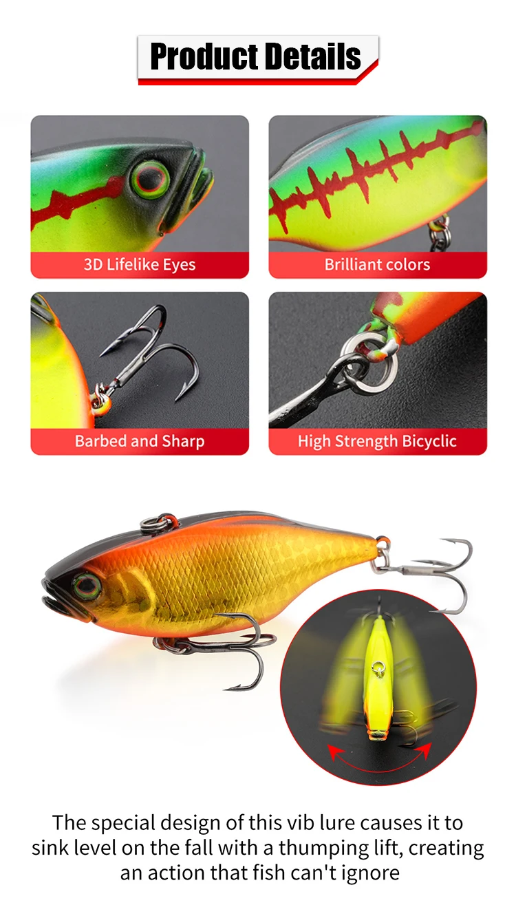 Cheery Vibe Lure Artificial 60mm Lipless Crankbait Sinking Vib ABS Pencil Lure - view 7