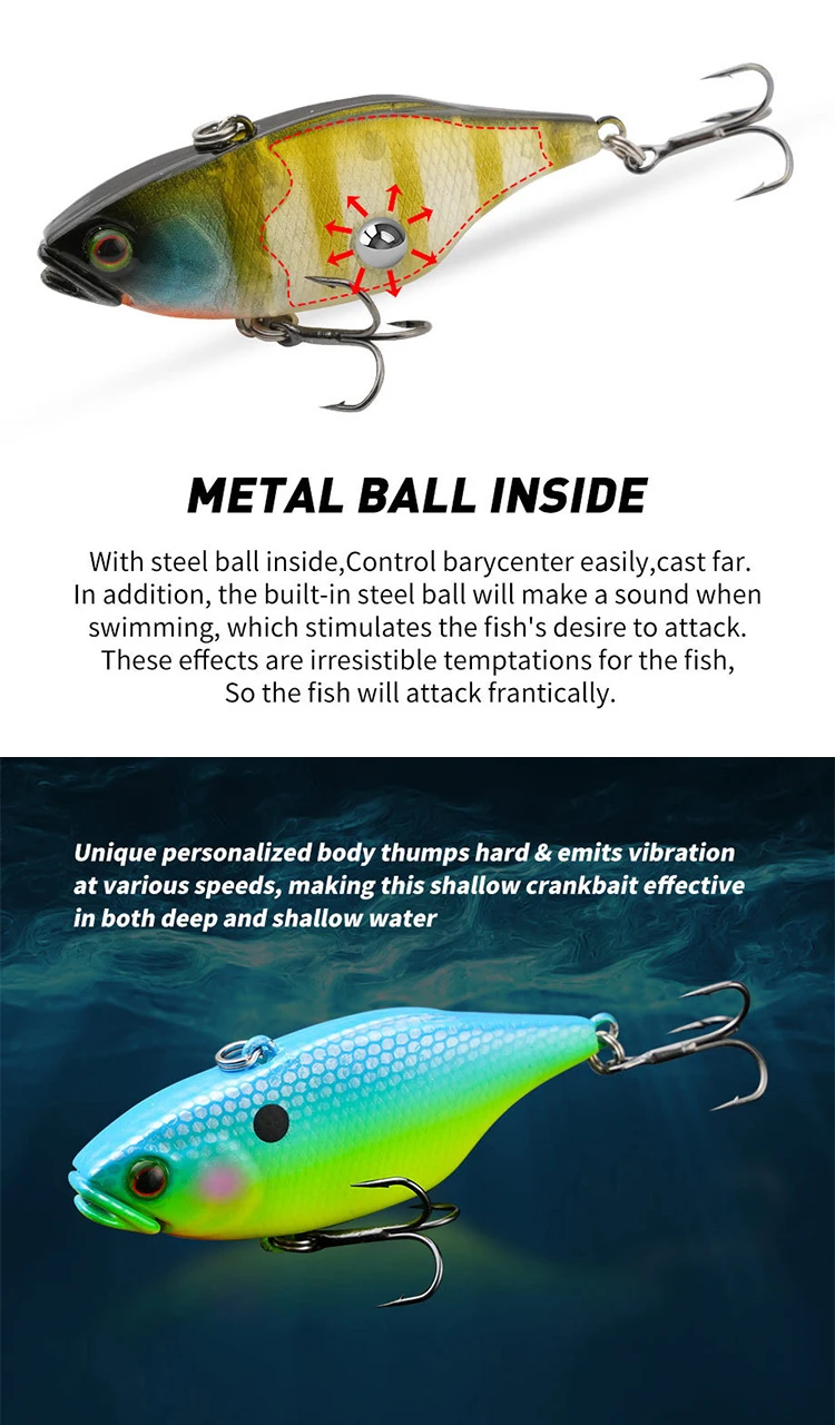 Cheery Vibe Lure Artificial 60mm Lipless Crankbait Sinking Vib ABS Pencil Lure - view 9