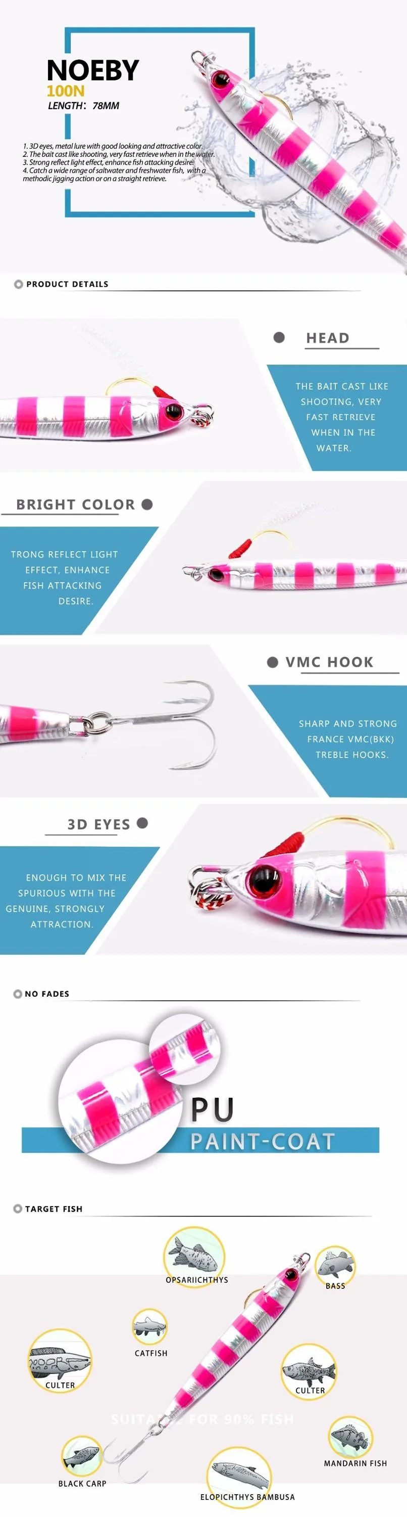 Lead Fishing Lures Saltwater Metal Jigging Spoon Sea Bass Lure ABS Pencil Lure - view 14