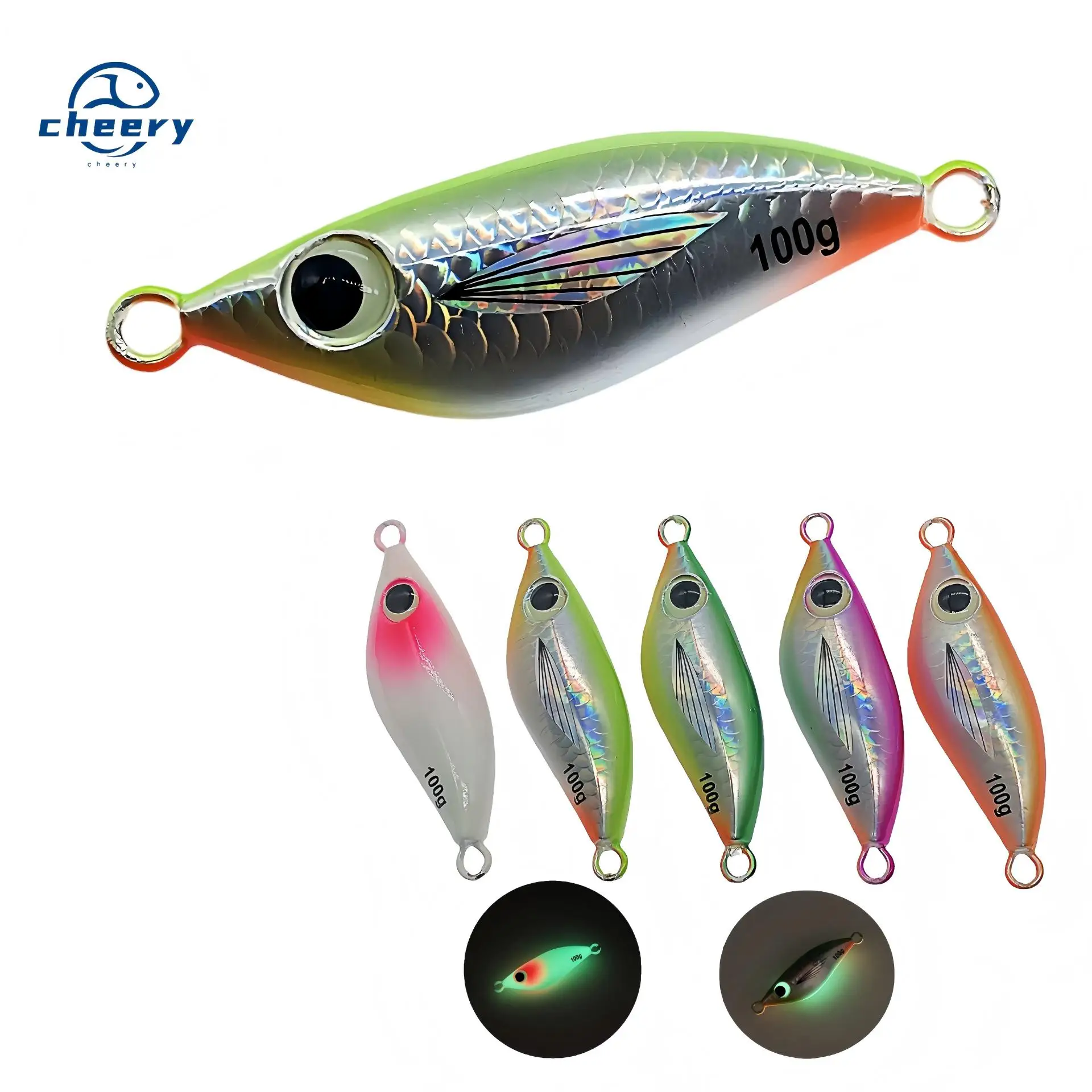 Cheery Colorful Luminous Metal Jig Lure with Hooks Artificial Sea