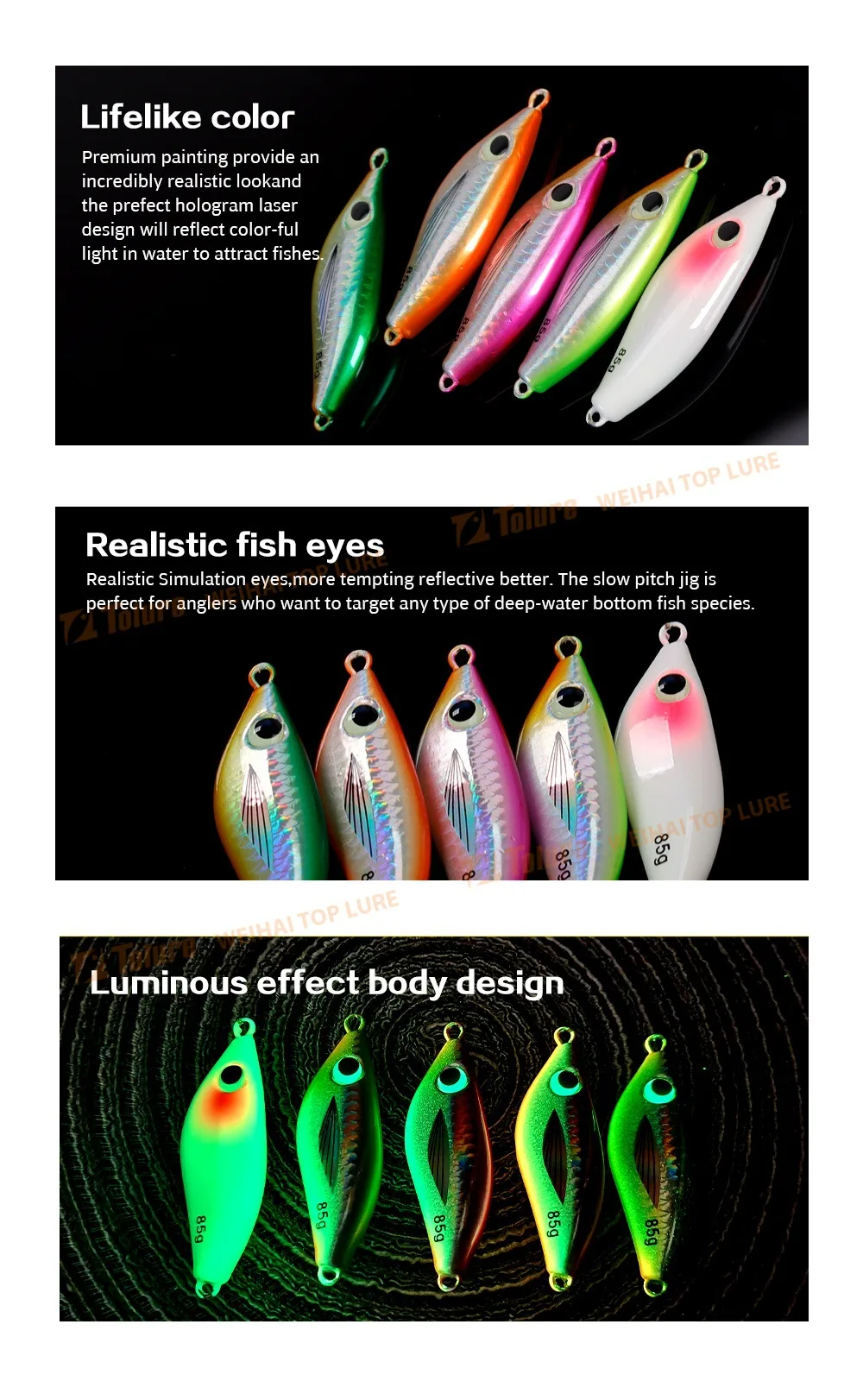 Cheery Colorful Luminous Metal Jig Lure with Hooks Artificial Sea ABS Pencil Lure - view 2