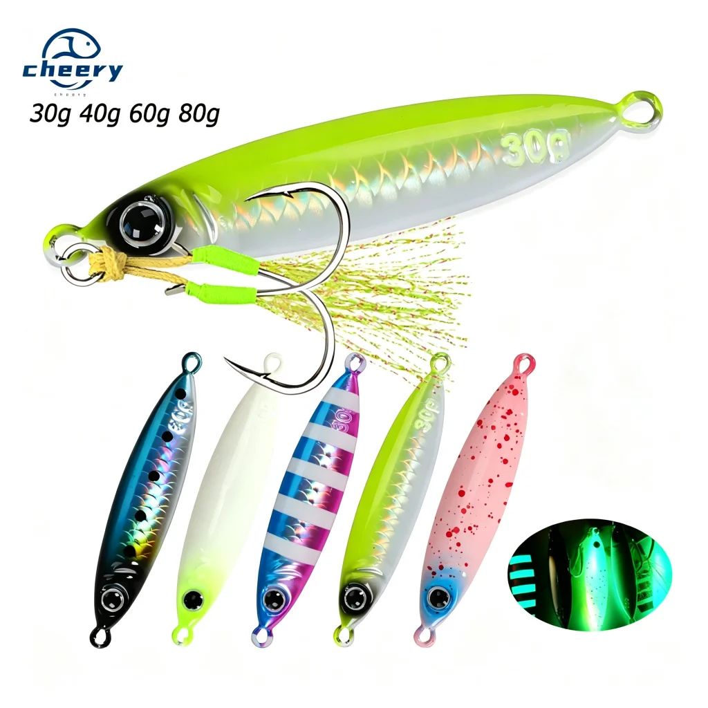 CHEERY 30g-80g Luminous Artificial Lead Metal Lure Jig Saltwater