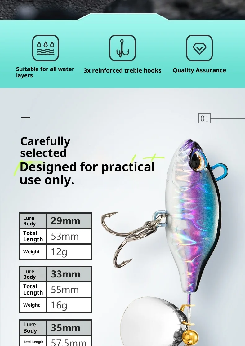 Lure Bait Spinning Sequin VIB Jig Lead Artificial Hard 12g-23g ABS Pencil Lure - detail 1