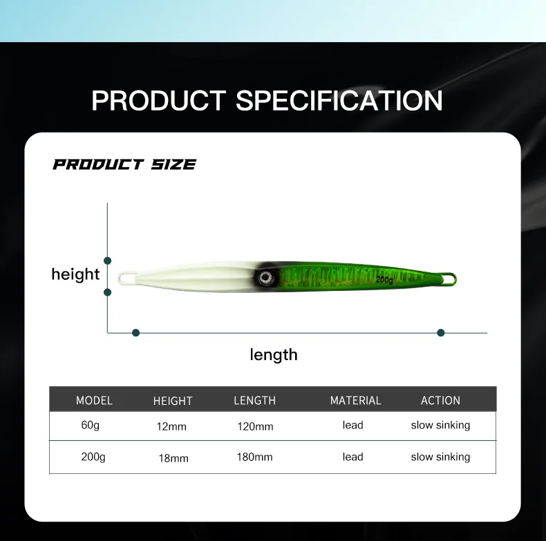 Sea Fishing Luminous Slow-Jerking Metal Jig 40g-500g Heavy Bait ABS Pencil Lure - view 7
