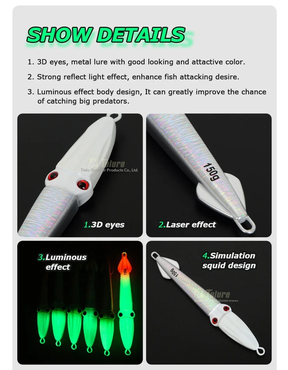 Luminous Laser Squid Jig 100g 150g Lead Artificial Hard Bait ABS Pencil Lure - view 12