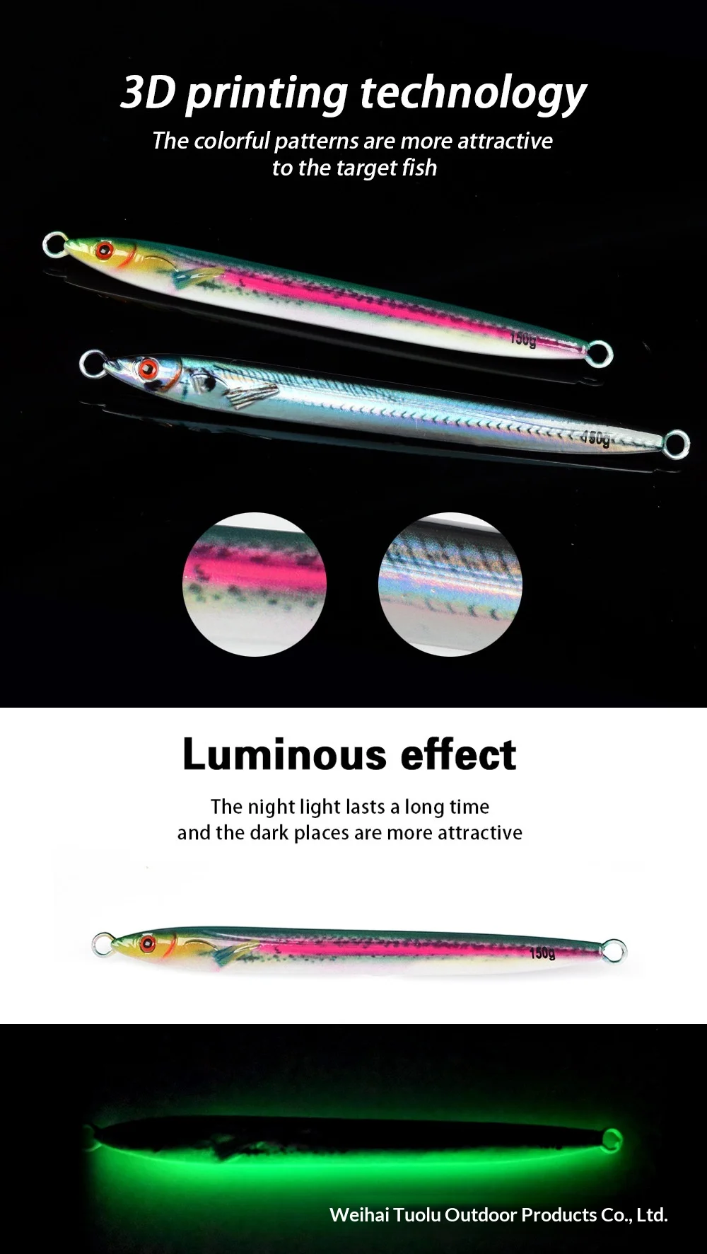 TL 3D Printed 150g Bionic Biomimetic Night-Luminous Fast-Sinking Metal Jig ABS Pencil Lure - view 12