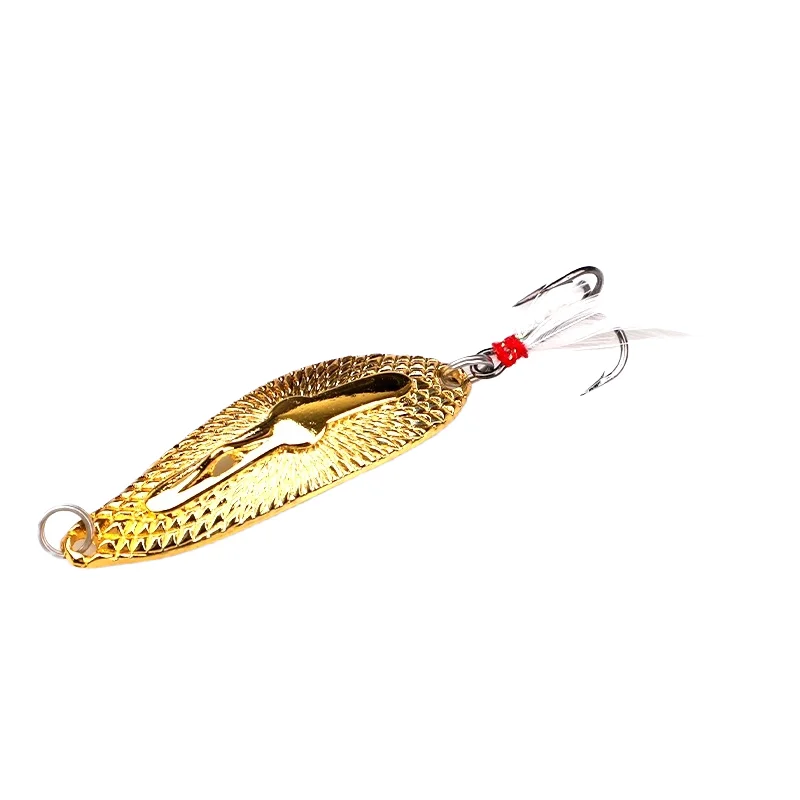 Long Cast Leech Spoon Lure with Feather Treble Hook, Freshwater