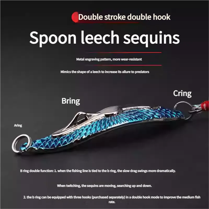 Long Cast Leech Spoon Lure with Feather Treble Hook, Freshwater ABS Pencil Lure - view 13