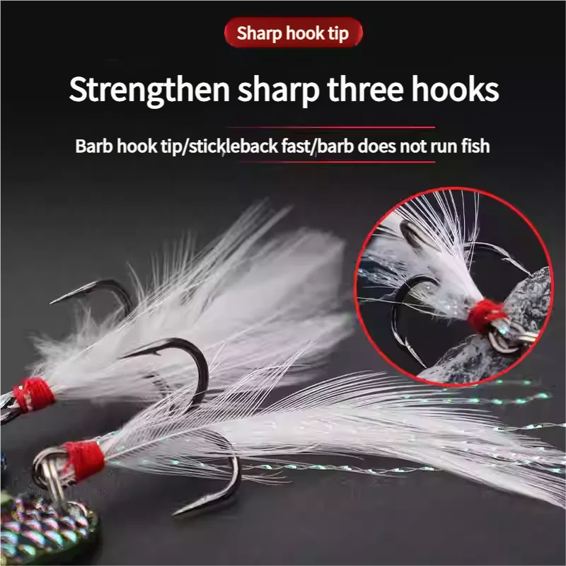 Long Cast Leech Spoon Lure with Feather Treble Hook, Freshwater ABS Pencil Lure - view 14