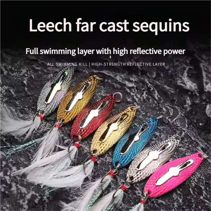 Long Cast Leech Spoon Lure with Feather Treble Hook, Freshwater ABS Pencil Lure - view 15