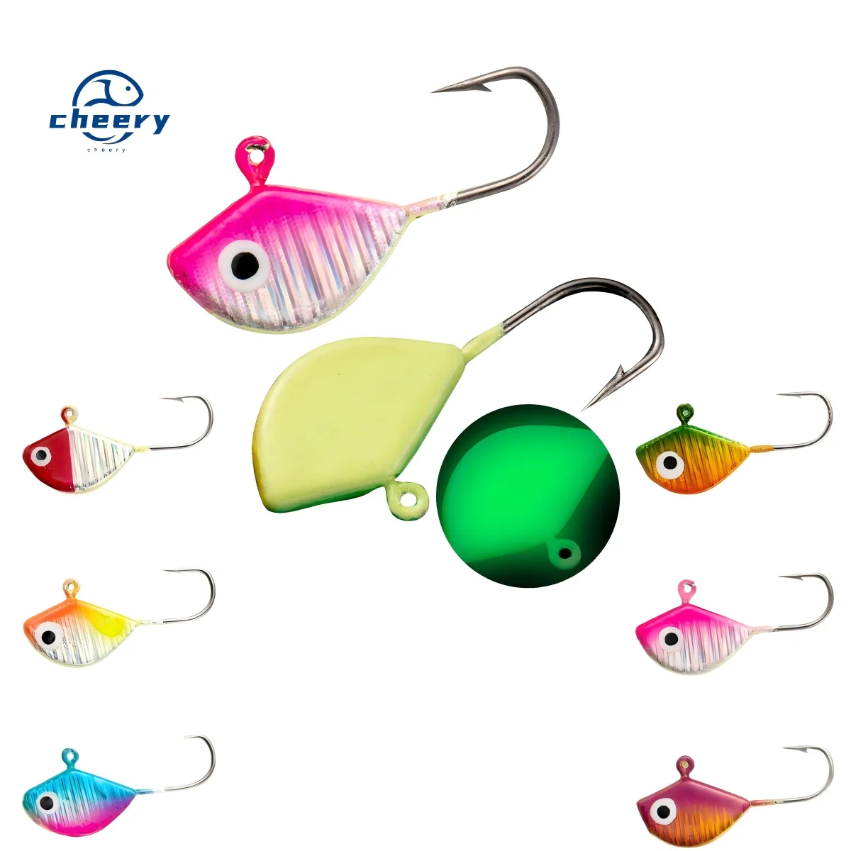 CHEERY Mini Teardrop Glow in Dark Micro Jig Head with 3D Eyes,
