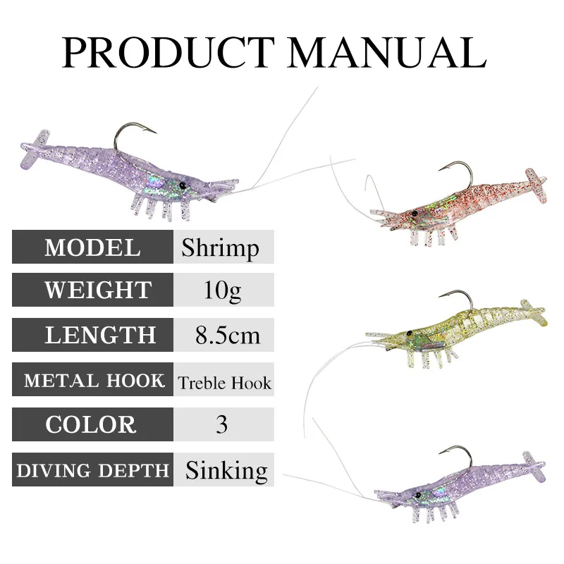 3pcs Luya 10g/8.5 cm Silicone Shrimp Hooks Soft ABS Pencil Lure - view 8