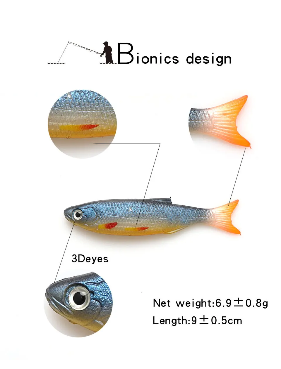 Cheery 9 cm 7g 3D Tuna Trolling Plastic Silicone Bream Bass Trout Soft Lure ABS Pencil Lure - view 10
