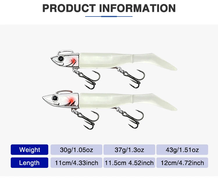 Luminous Paddle Tail Bass Fishing Bait 30g/37g/43g Rubber ABS Pencil Lure - view 9