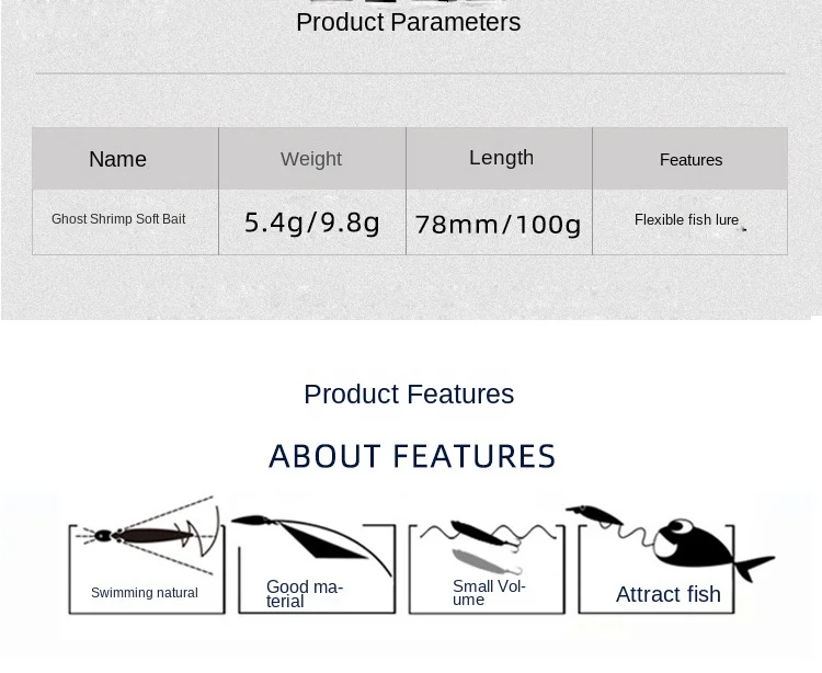 Artificial Freshwater Shrimp Soft Lure, Sea Fishing Saltwater ABS Pencil Lure - view 1