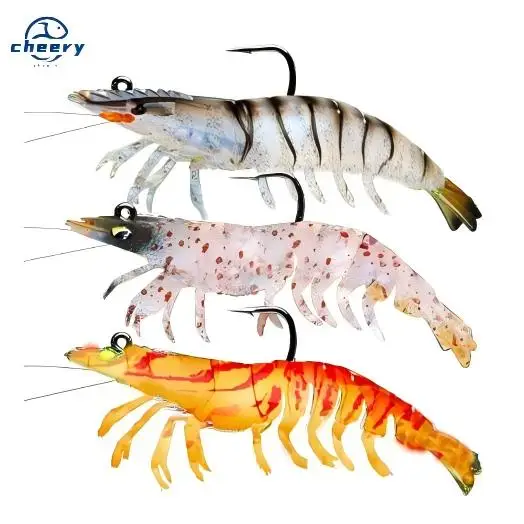 CHEERY Fishing Bait Soft Shrimp Hooks 9mm/12g Silicone Artificial
