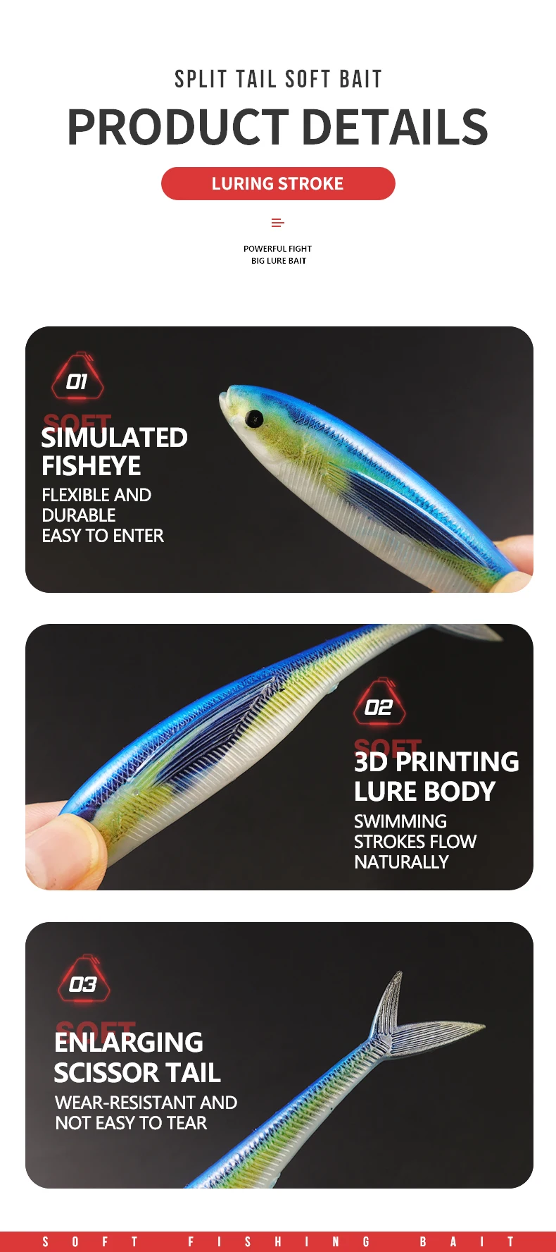 CHEERY 12.5cm Fluke Lure Split Tail Soft Plastic Fishing Swimbait ABS Pencil Lure - detail 6