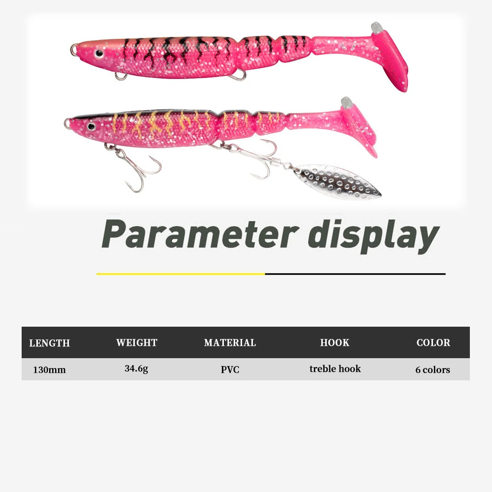 Cheery AGS628/1 130mm 34.6g 6 3D PVC T Soft Lure Hooks, for ABS Pencil Lure - view 4