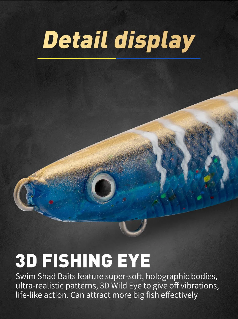 Cheery AGS628/1 130mm 34.6g 6 3D PVC T Soft Lure Hooks, for ABS Pencil Lure - view 11