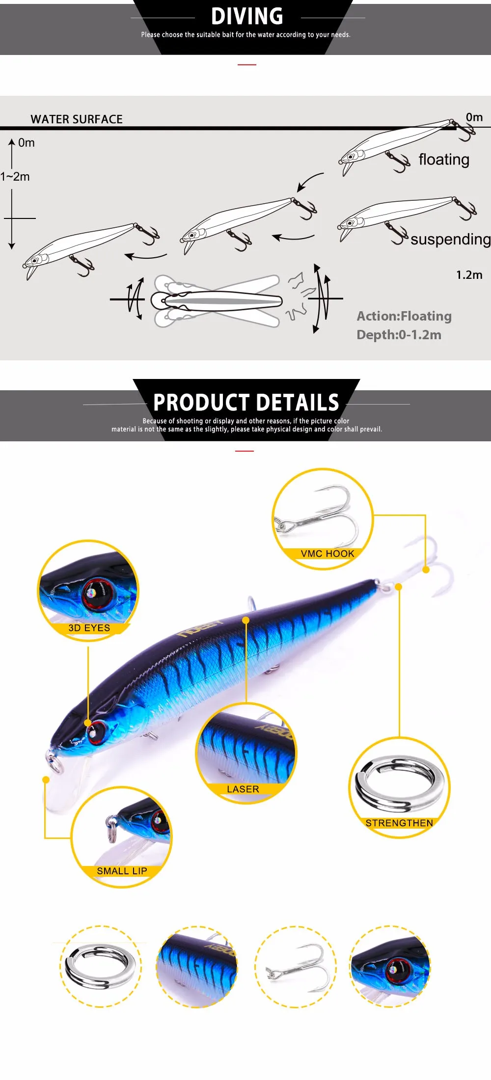 NOEBY S3119 8.5CM 7g Soft Lure, , , , for Freshwater Saltwater ABS Pencil Lure - view 5
