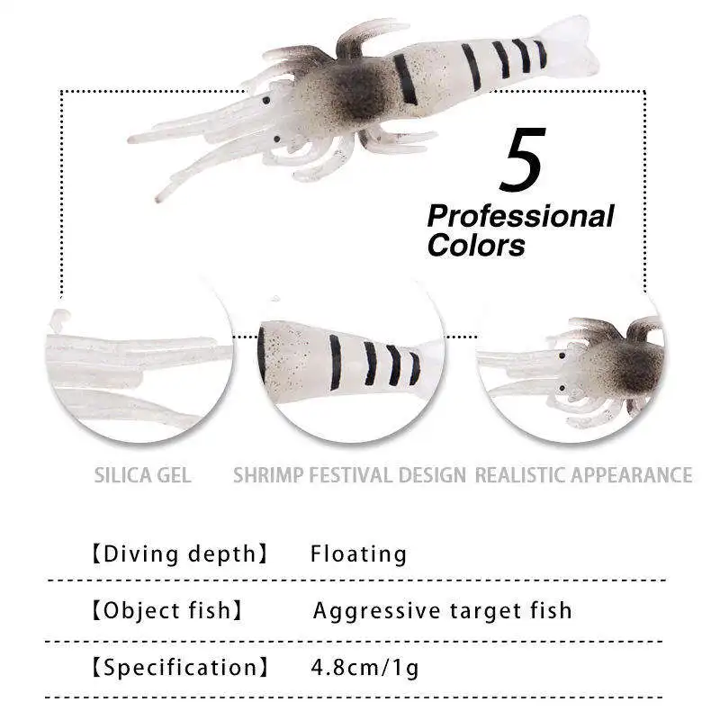 CHEERY 4.8cm 1g Luminous Soft Lure Plastic Shrimp Fishing Bait ABS Pencil Lure - view 7