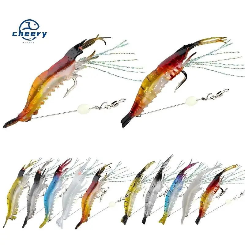 CHEERY Carp PVC Soft Plastic Lure Shrimp Hooks, for