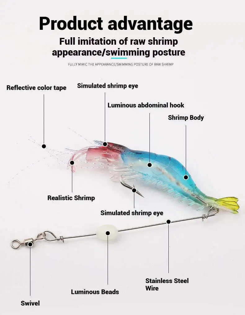 CHEERY Carp PVC Soft Plastic Lure Shrimp Hooks, for ABS Pencil Lure - view 1