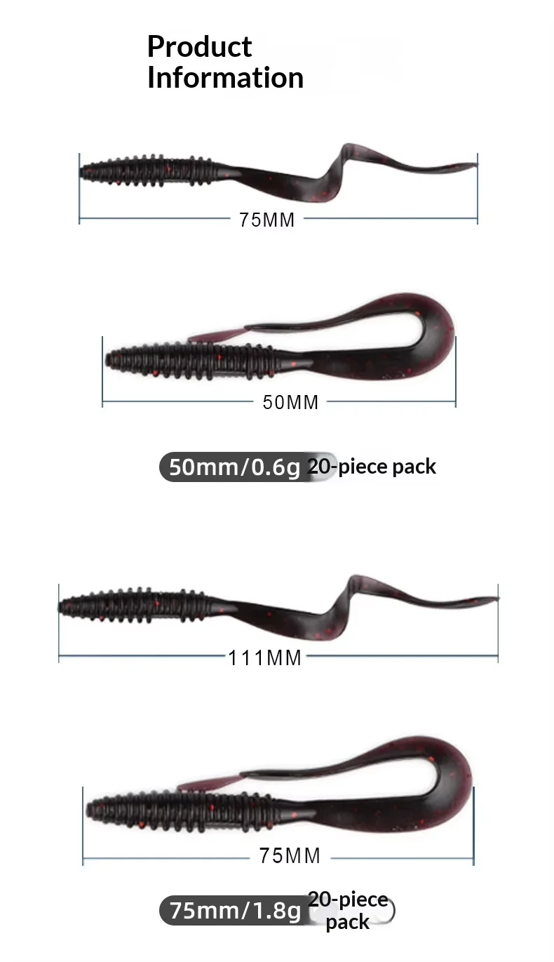 CHEERY Curly Tail Soft Worm Fishing Bait 5 cm /7.5 cm Plastic ABS Pencil Lure - view 2