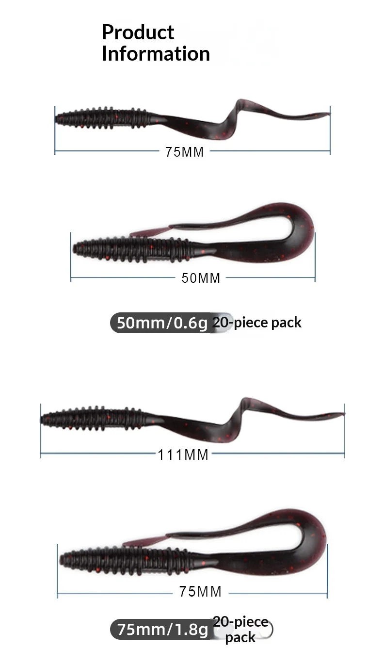 CHEERY Curly Tail Soft Worm Fishing Bait 5 cm /7.5 cm Plastic ABS Pencil Lure - view 8