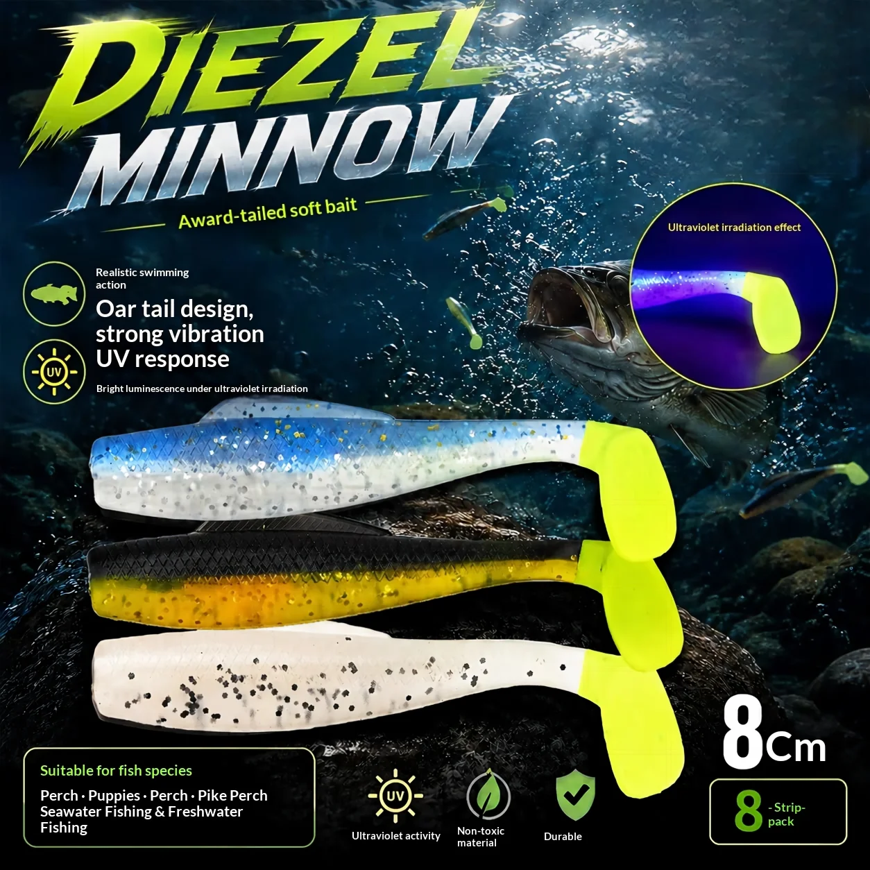 CHEERY 8CM Paddle Tail Soft Swimbait Plastic Lure Freshwater ABS Pencil Lure - view 2