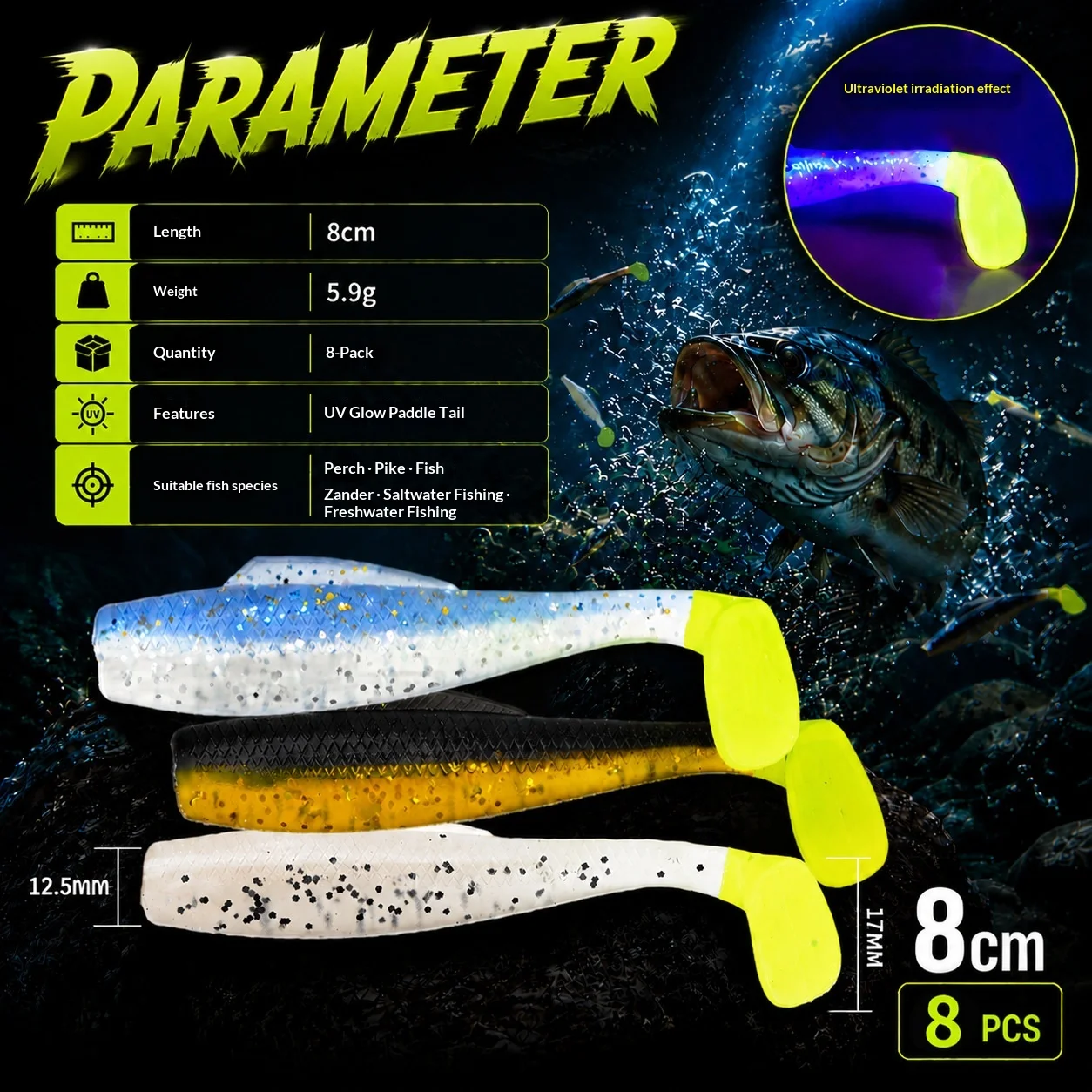 CHEERY 8CM Paddle Tail Soft Swimbait Plastic Lure Freshwater ABS Pencil Lure - view 4