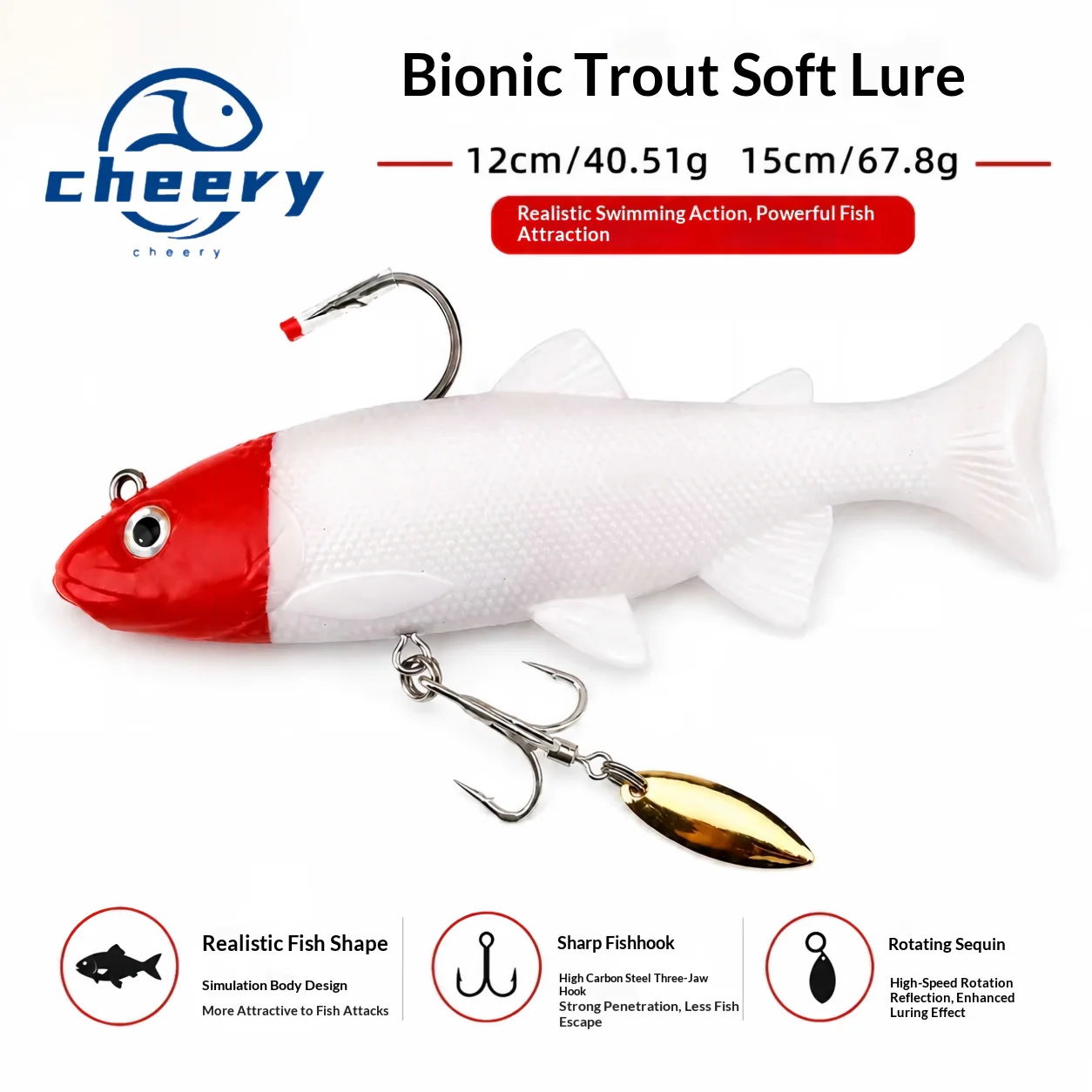 Cheery Lead Jig Soft Swimbait Hooks Fishing Bait 12/15CM for
