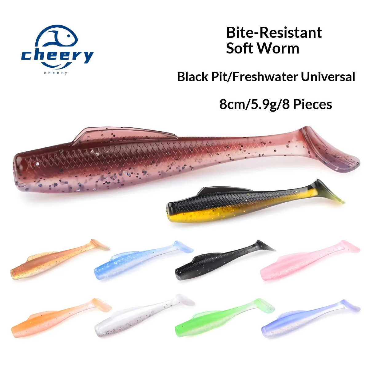 CHEERY T Tail Hooks Soft Worm Lure 8CM for Bass DropShot