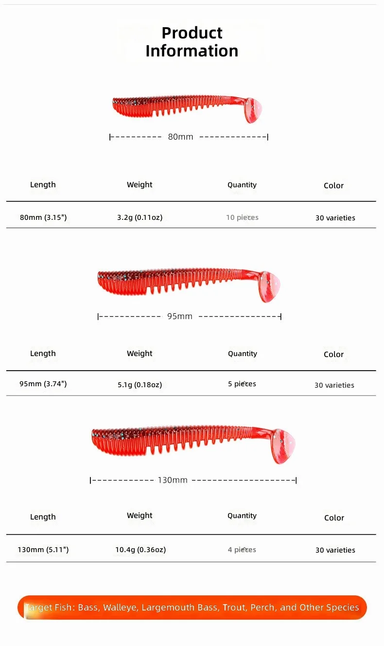 CHEERY 8/9/13CM Paddle Tail Soft Lure Fishing Bait, for ABS Pencil Lure - view 6
