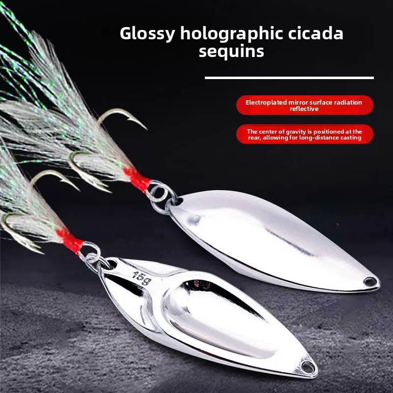 Smooth Surface Holographic Cicada Metal Spoon Lure, Ultralight ABS Pencil Lure - view 3