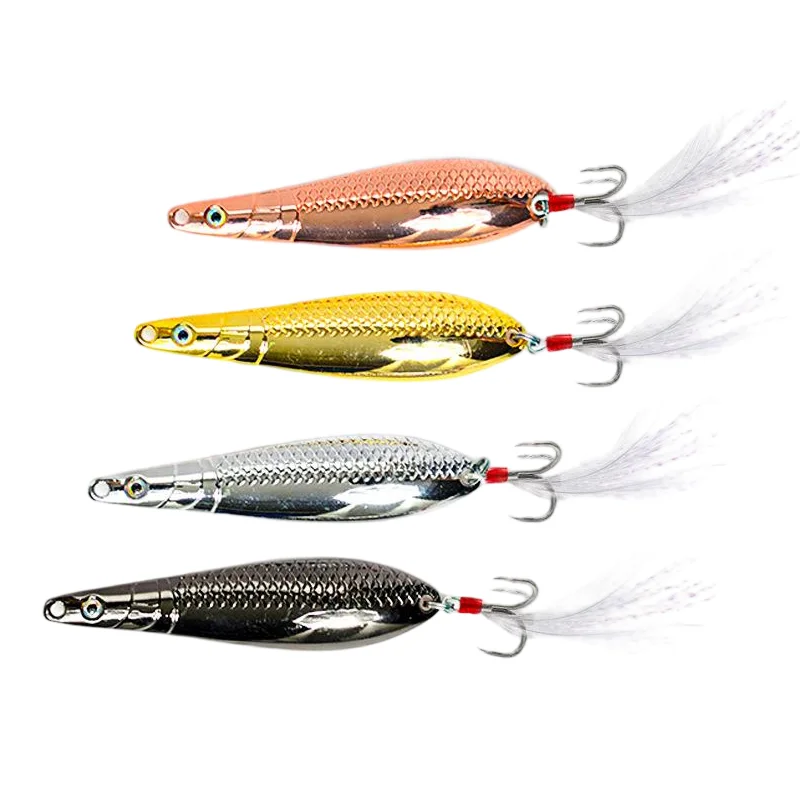 Metal Spoon Lure with Blood Groove Feather Treble Hook,