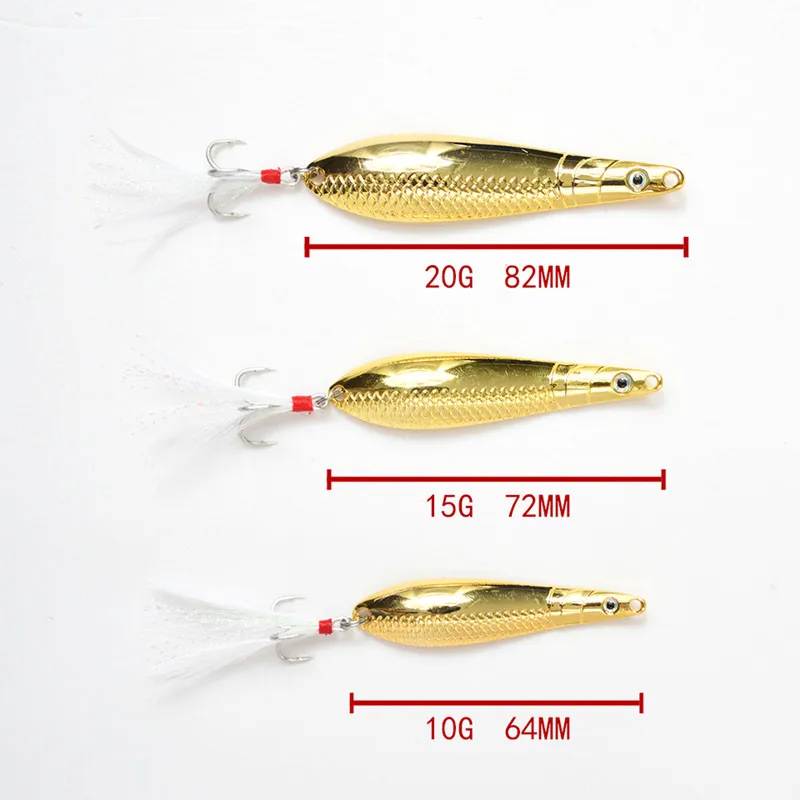 Metal Spoon Lure with Blood Groove Feather Treble Hook, ABS Pencil Lure - view 2