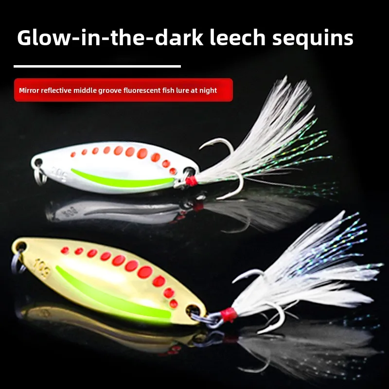 Luminous Leech Lure Sequin Bait Spoon with Hooks for Black ABS Pencil Lure - view 1